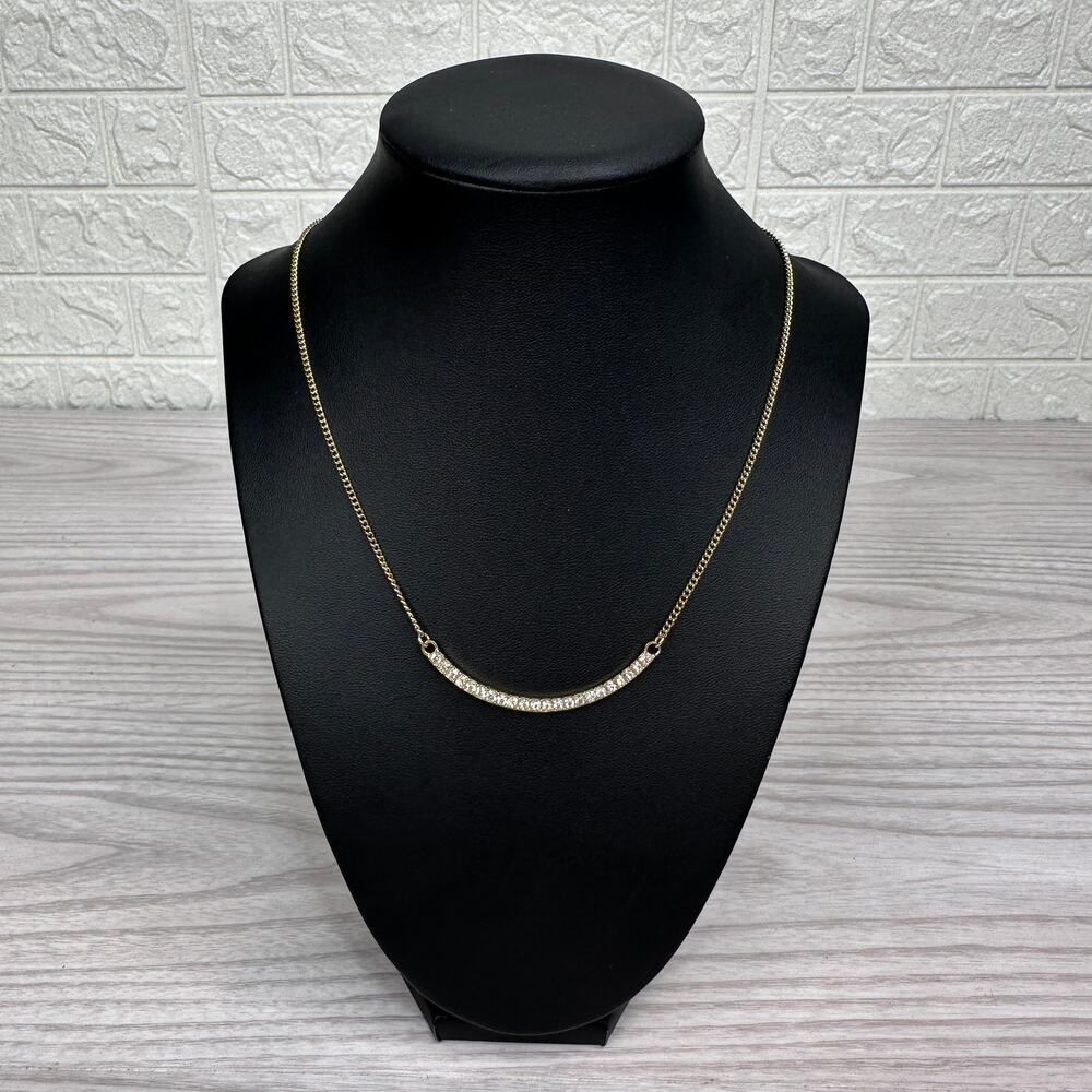 Costume Fashion Necklace Clear Rhinestones Gold Tone Lobster Clasp Adjustable